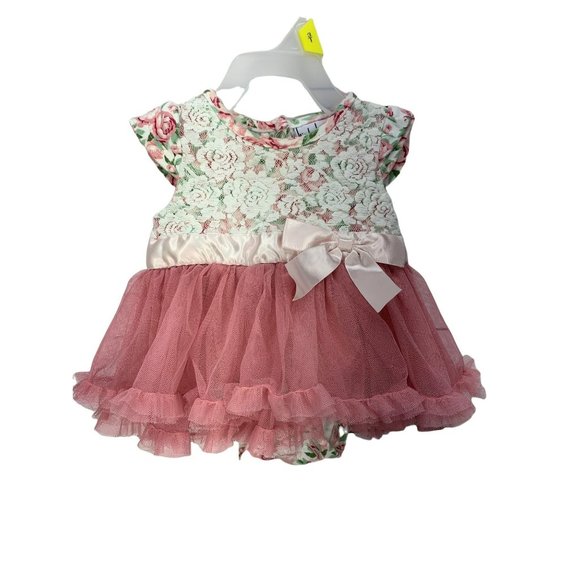 Nicole Miller Pink Floral Tulle‎ Skirted Onesie Size 3/6 Months - Picture 1 of 7